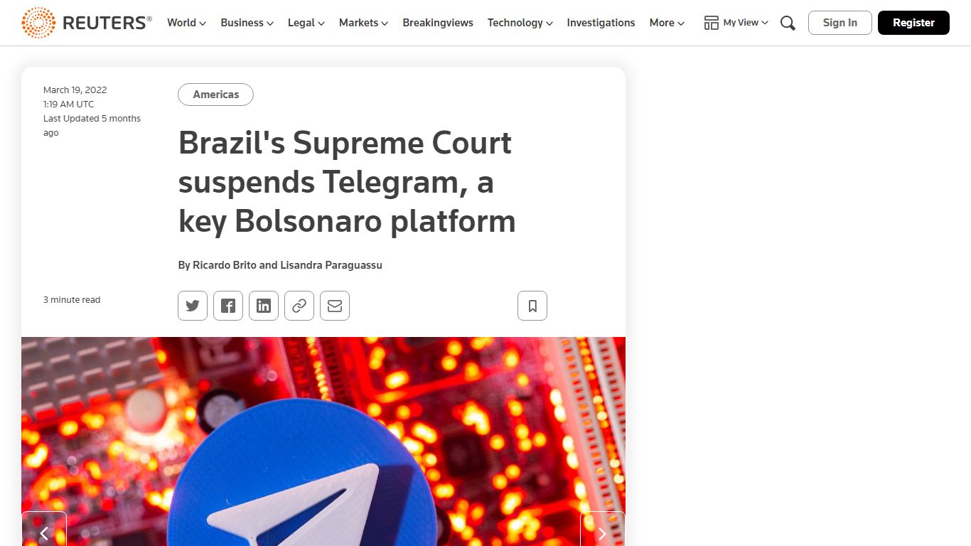 Brazil's Supreme Court suspends Telegram, a key Bolsonaro platform