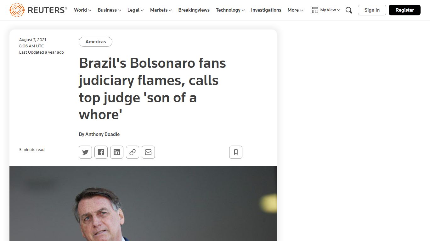 Brazil's Bolsonaro fans judiciary flames, calls top judge 'son of a ...