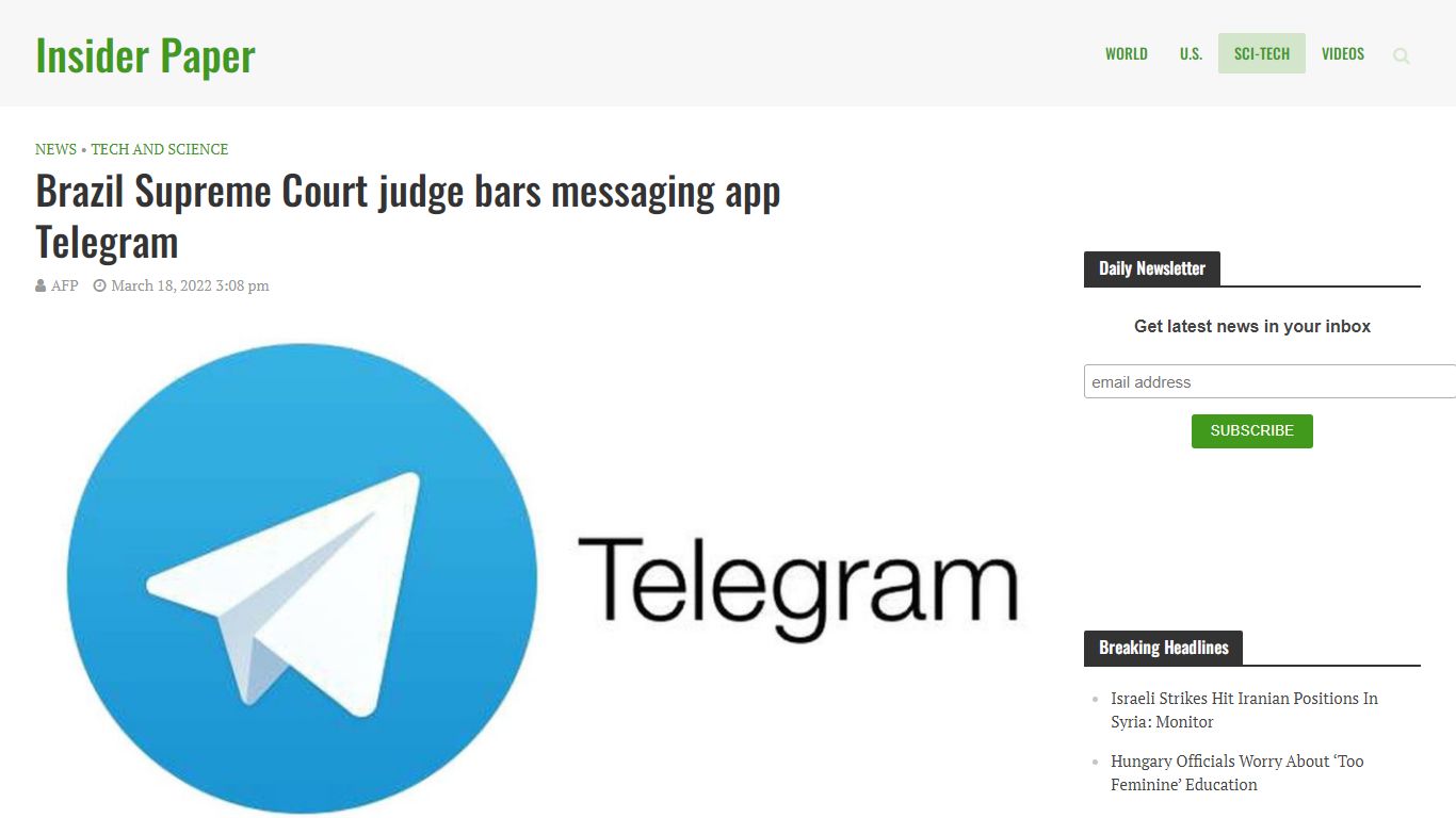 Brazil Supreme Court judge bars messaging app Telegram